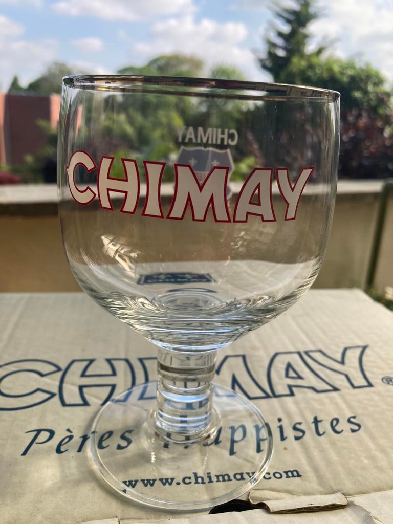 6 dubbelzijdige chimay-glazen,, Ophalen, Zo goed als nieuw
