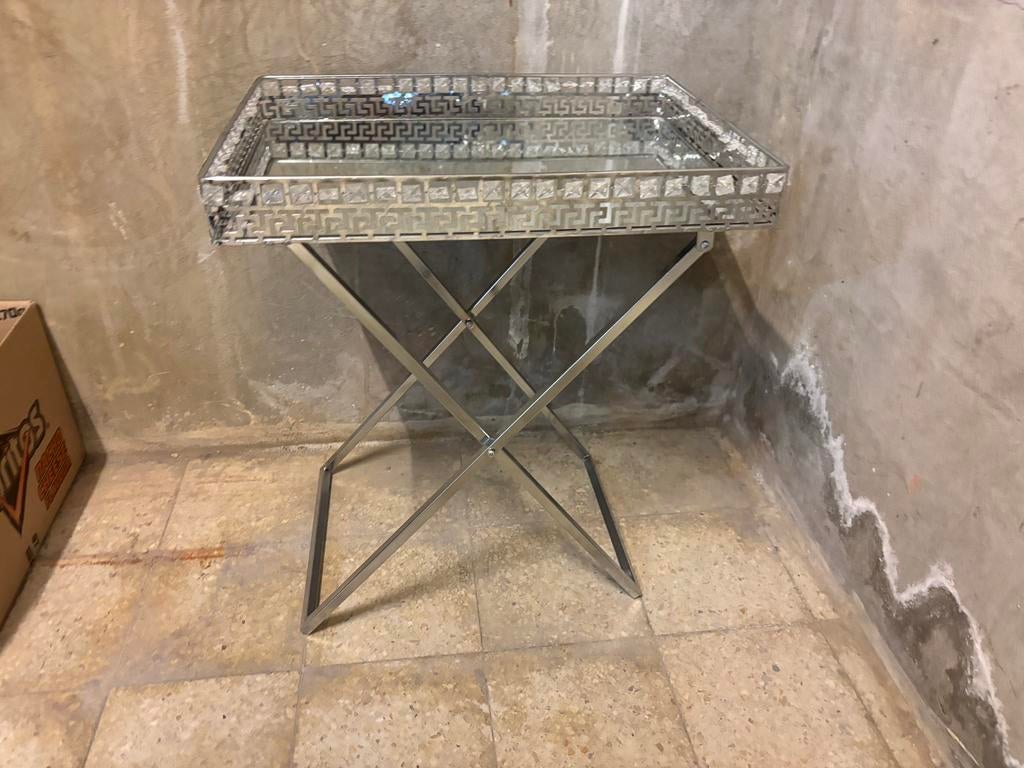 Mooi theetafeltje | Metaal & spiegelglas | Zeer goede staat, Maison & Meubles, Tables | Tables d'appoint, Comme neuf, Enlèvement