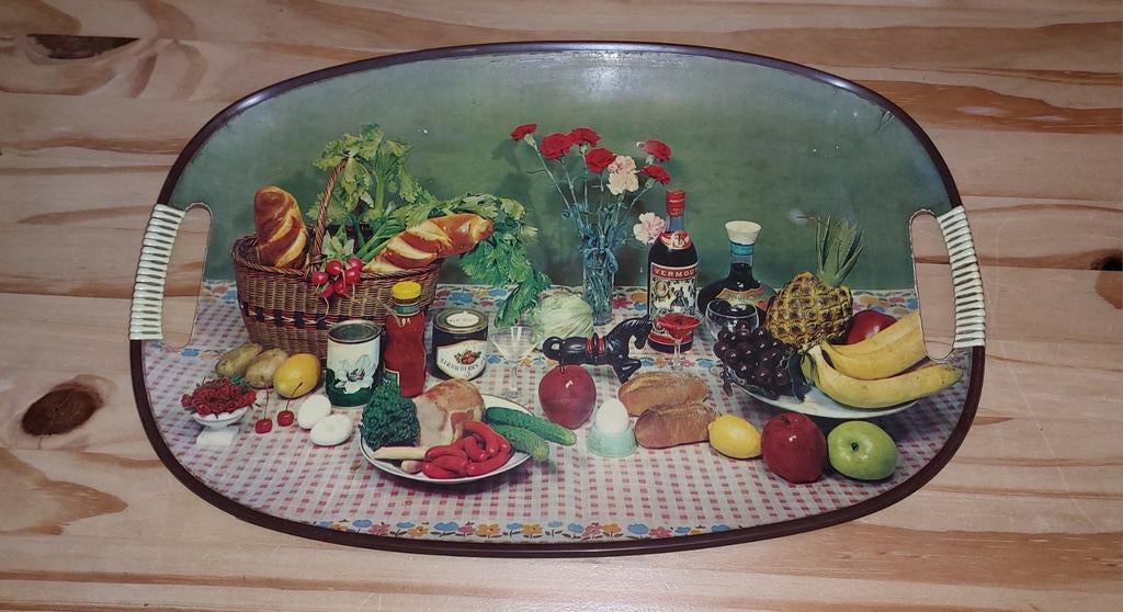 Vintage dienblad, Huis en Inrichting, Woonaccessoires | Dienbladen, Gebruikt, Ovaal, Ophalen of Verzenden