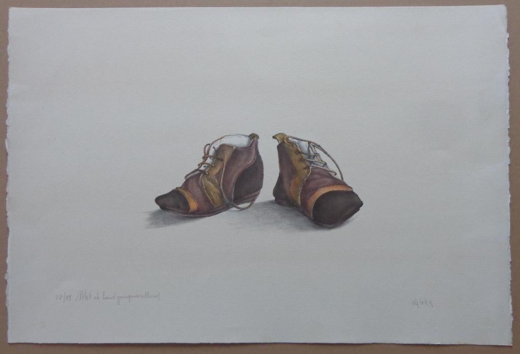 PETRUS VALCKX / PAAR SCHOENEN / ZW-W LITHO + AQUAREL 38x56cm, Ophalen of Verzenden