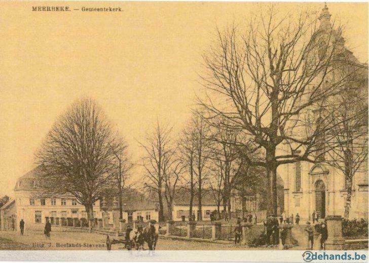 heruitgave postkaart ninove- meerbeke, kerk en omgeving., Verzamelen, Ophalen of Verzenden