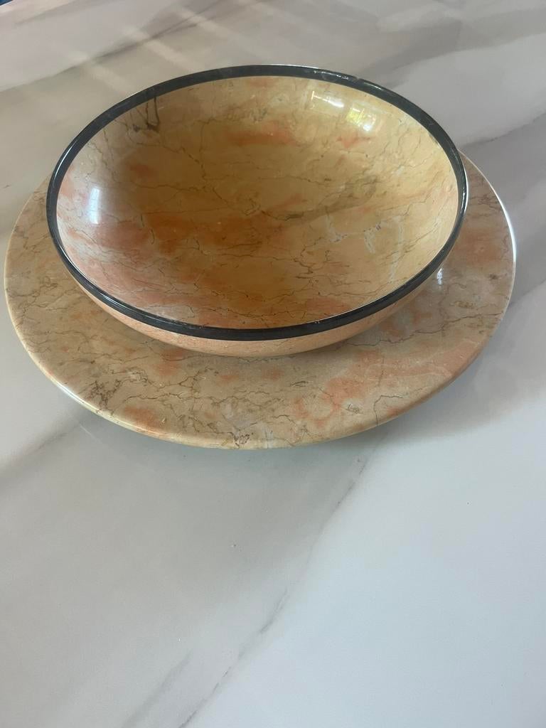 Onyx / marmeren schaal met onderbord, Antiek en Kunst, Curiosa en Brocante, Ophalen