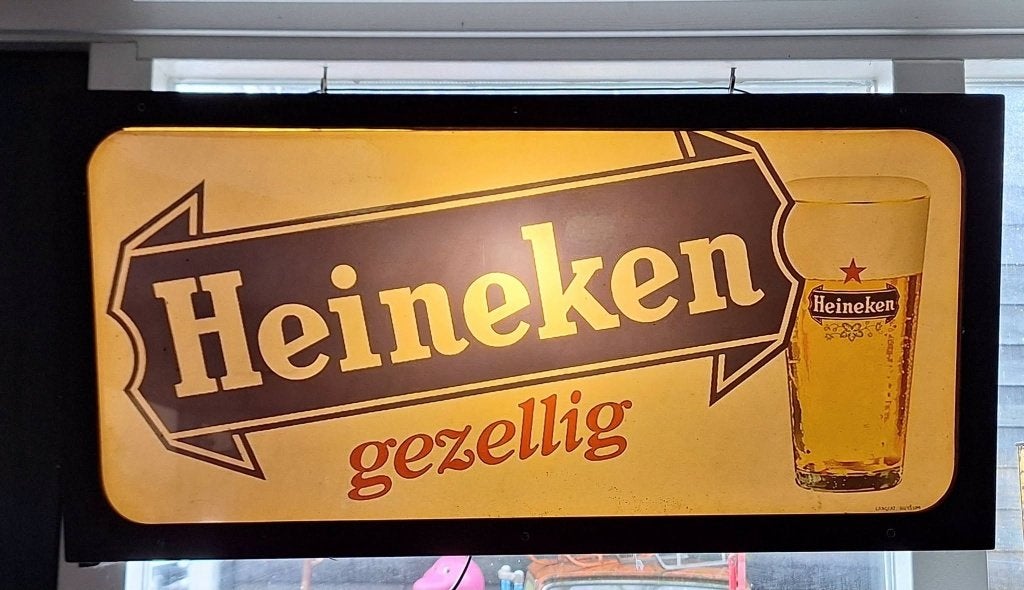 Zelf gemaakte lichtbak, lichtreclame van Heineken bier🍺, Ophalen, Gebruikt, Lichtbak of (neon) lamp