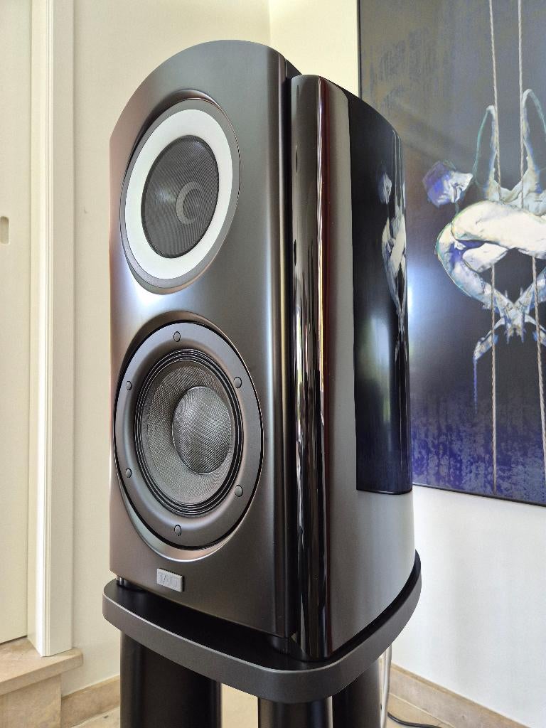 Haut-parleurs TAD CR1 MK2 piano finish avec pieds, Ophalen, Zo goed als nieuw, 120 watt of meer, Front, Rear of Stereo speakers