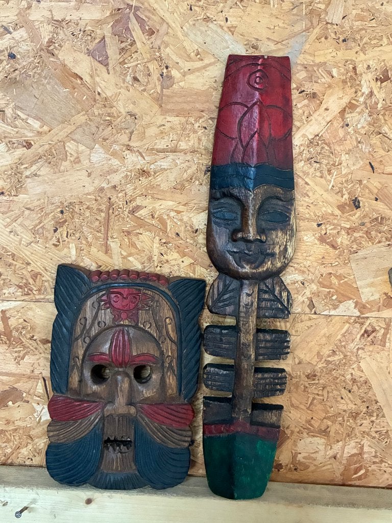 Houten wandmaskers, Bois, Décoration murale, Enlèvement, Multicolore