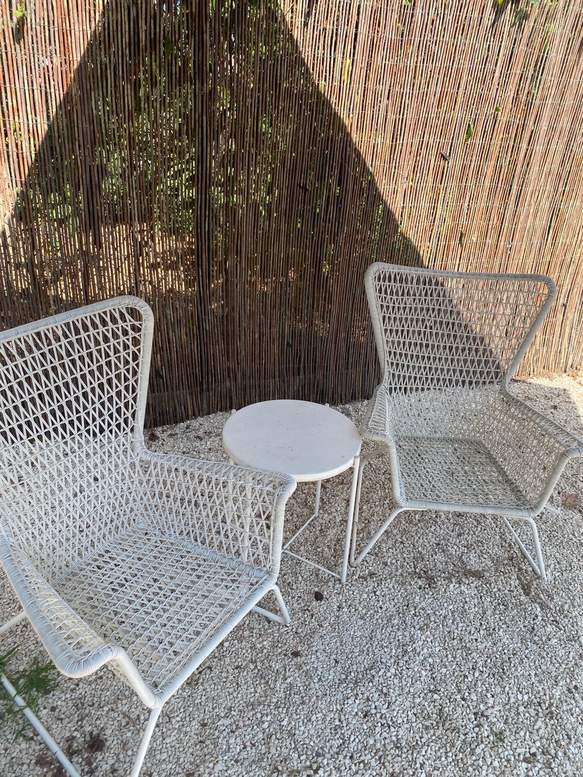 Twee witte tuinzetels, Tuin en Terras, Tuinstoelen, Ophalen, Gebruikt