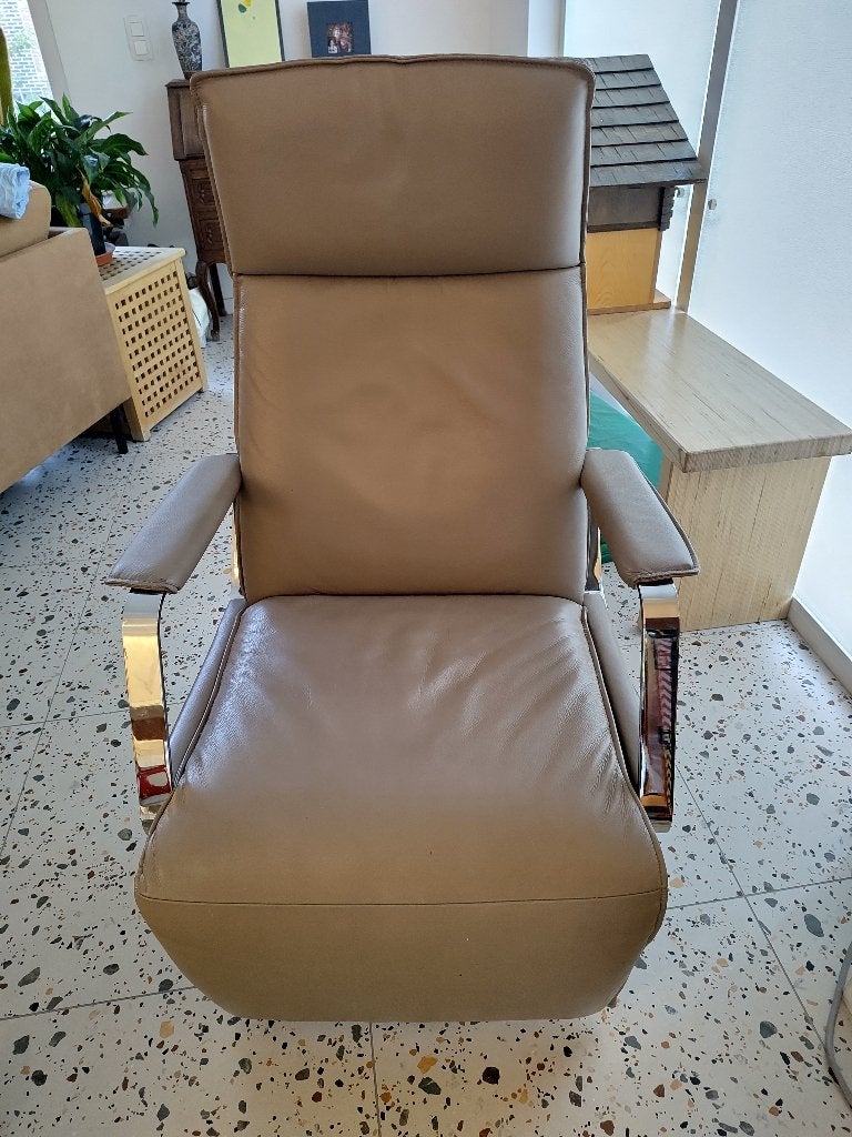 Beige leren relax zetel, Maison & Meubles, Moins de 75 cm, Modern, elegant, Moins de 150 cm, Enlèvement