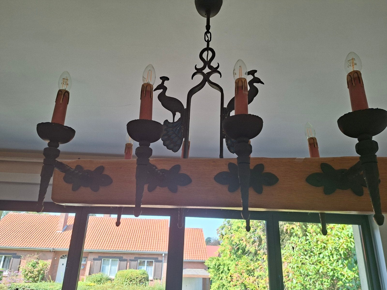 lustre en corne et fer forgé, Enlèvement, Comme neuf, Bois