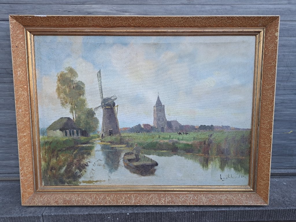 huile sur toile paysage hollandais signe ludklander, Enlèvement ou Envoi