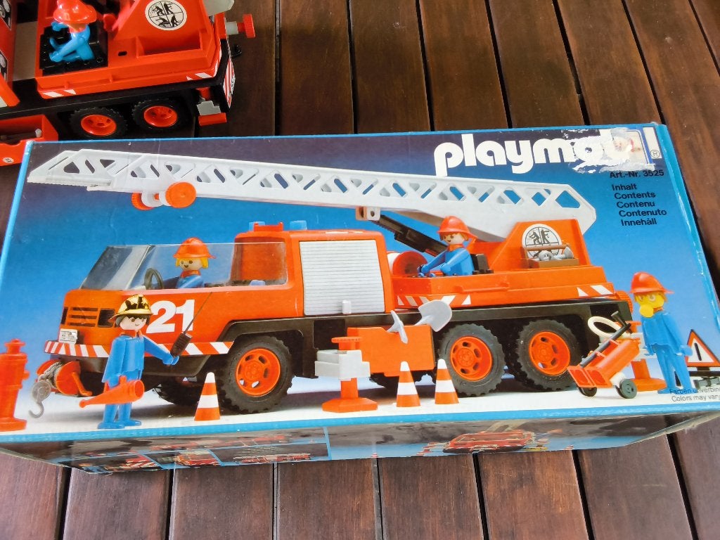 Vintage Playmobil 3525 - Brandweer Ladderwagen (1981), Gebruikt, Complete set, Voertuig, Ophalen of Verzenden