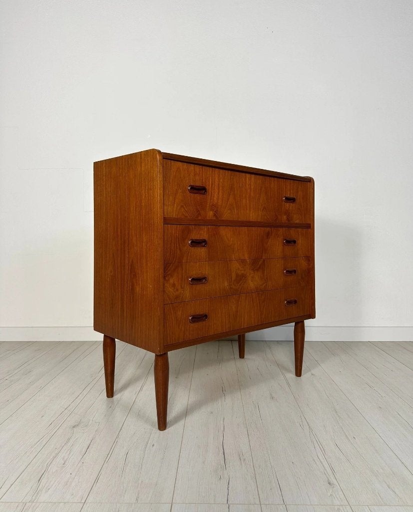 Commode danoise vintage en teck avec miroir années 60, Moins de 100 cm, Vintage Mid-Century Design, Enlèvement, Utilisé