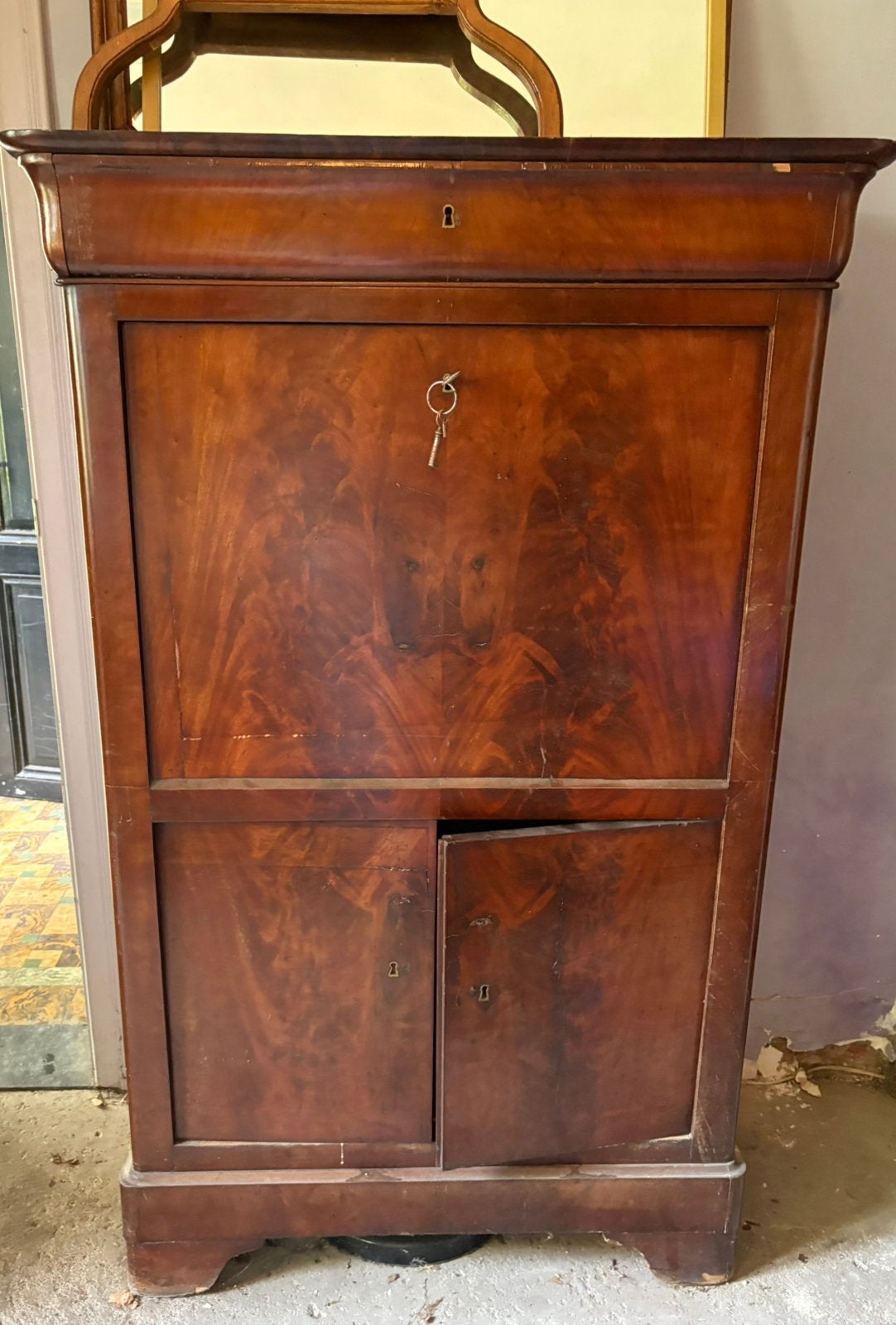 Oude mahonie secretaire/bureaukast, Huis en Inrichting, Ophalen, Zo goed als nieuw