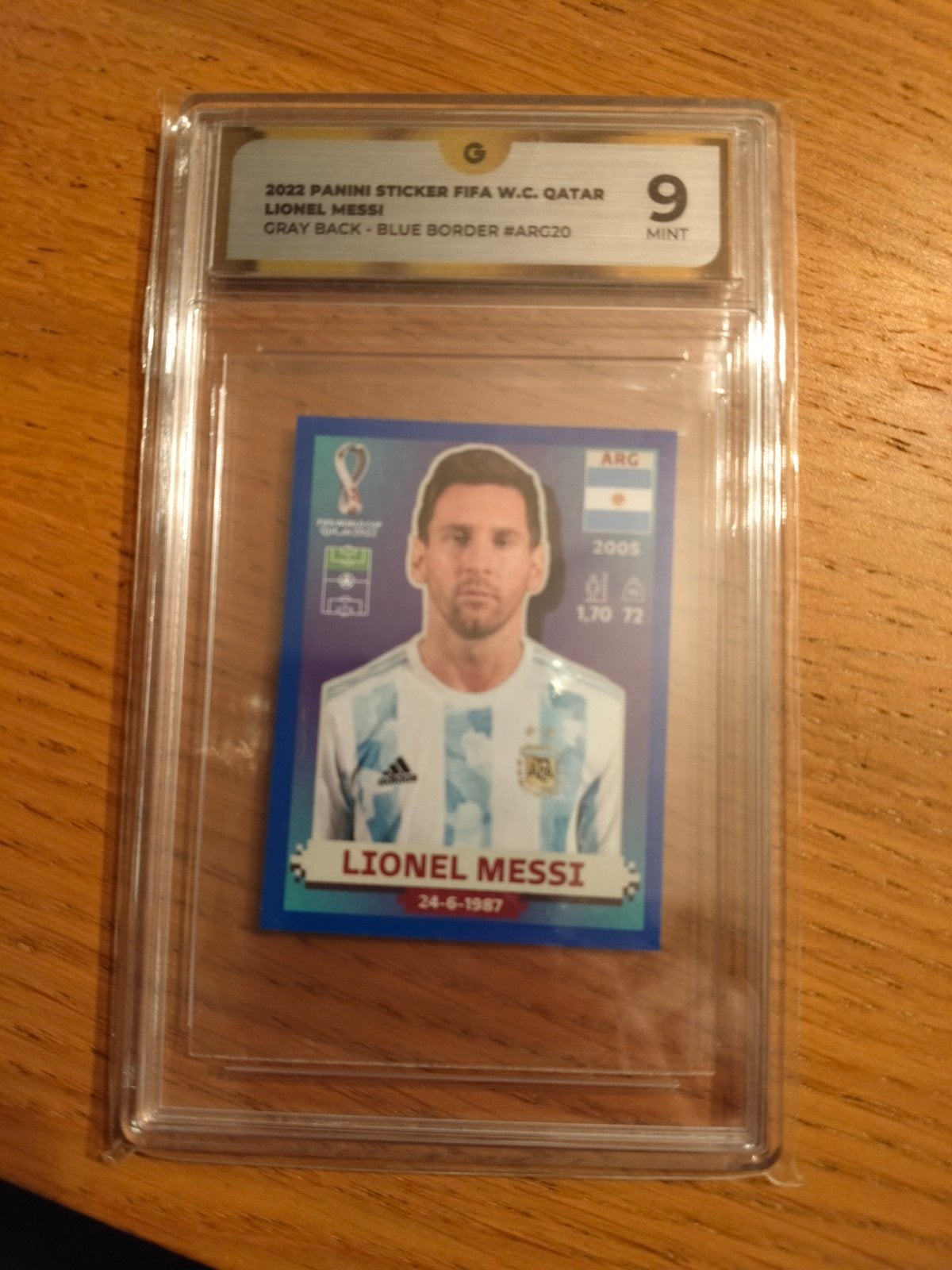 Lionel Messi Panini WK Qatar USA edition blauwe rand, Ophalen of Verzenden