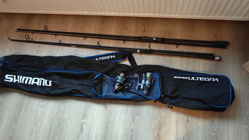 2 complete karperhengels met draagzak Shimano, Enlèvement, Utilisé, Ensemble complet