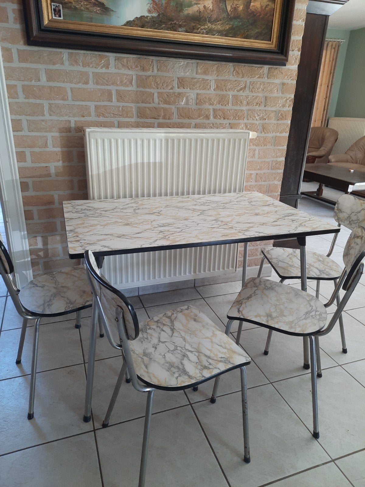 retro / vintage keukentafel + 4 stoelen, Maison & Meubles, Tables | Tables mange-debout, Enlèvement