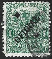 1 Postzegel Uruguay 1907 Runderen met opdruk OFICIAL, Ophalen of Verzenden, Gestempeld, Zuid-Amerika