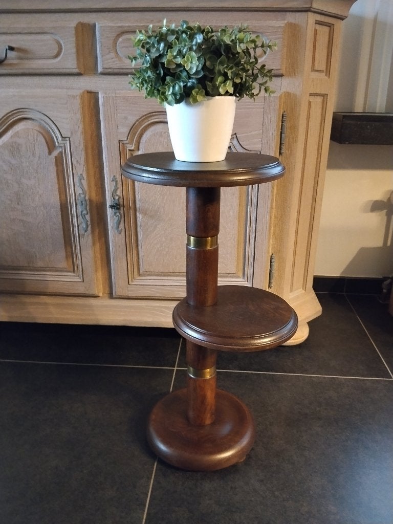 vintage zware houten plantentafeltje, Huis en Inrichting, Ophalen of Verzenden, Zo goed als nieuw, Bruin, Vintage