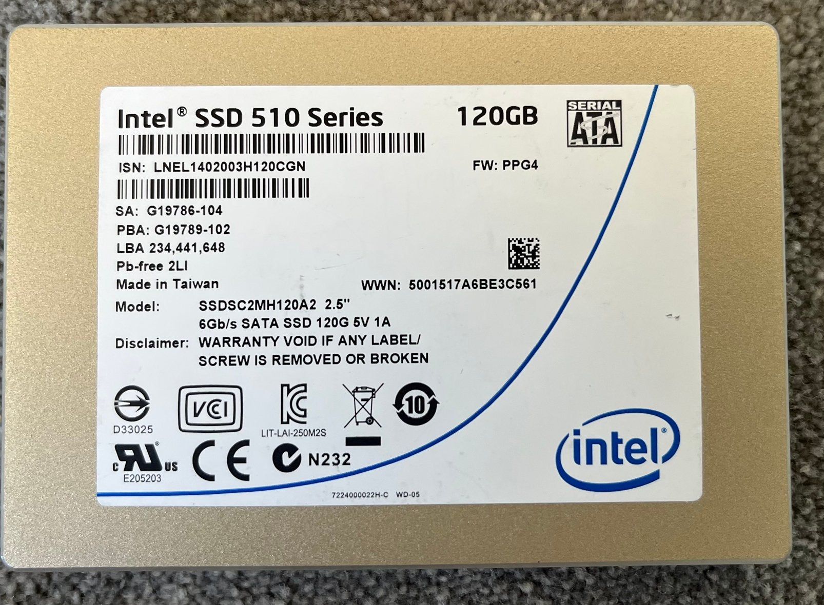 Intel SSD 510 Series 120GB (2.5” SATA SSD), Computers en Software, Harde schijven, Ophalen of Verzenden, Zo goed als nieuw, SATA