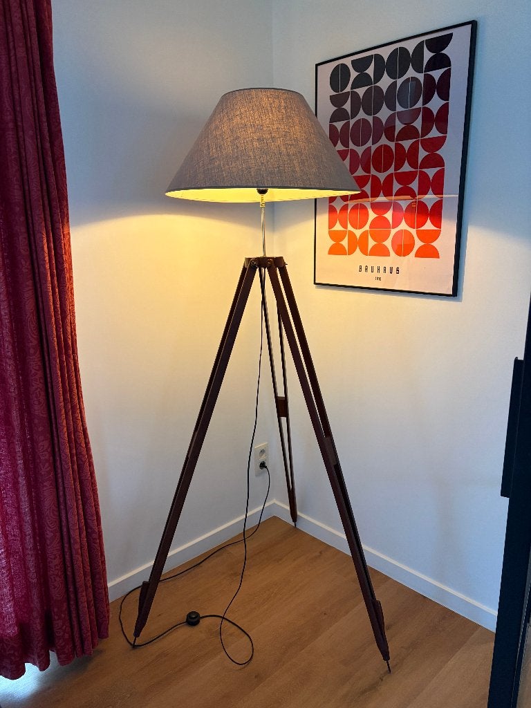 Stijlvolle vintage design staande lamp Dutchbone met kap, Huis en Inrichting, Lampen | Vloerlampen, Ophalen, Glas, Gebruikt, Vintage Landelijk