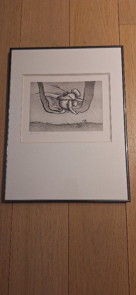 Abstracte ets, Antiek en Kunst, Kunst | Etsen en Gravures, Ophalen, Ets, Met tekst, 39 cm