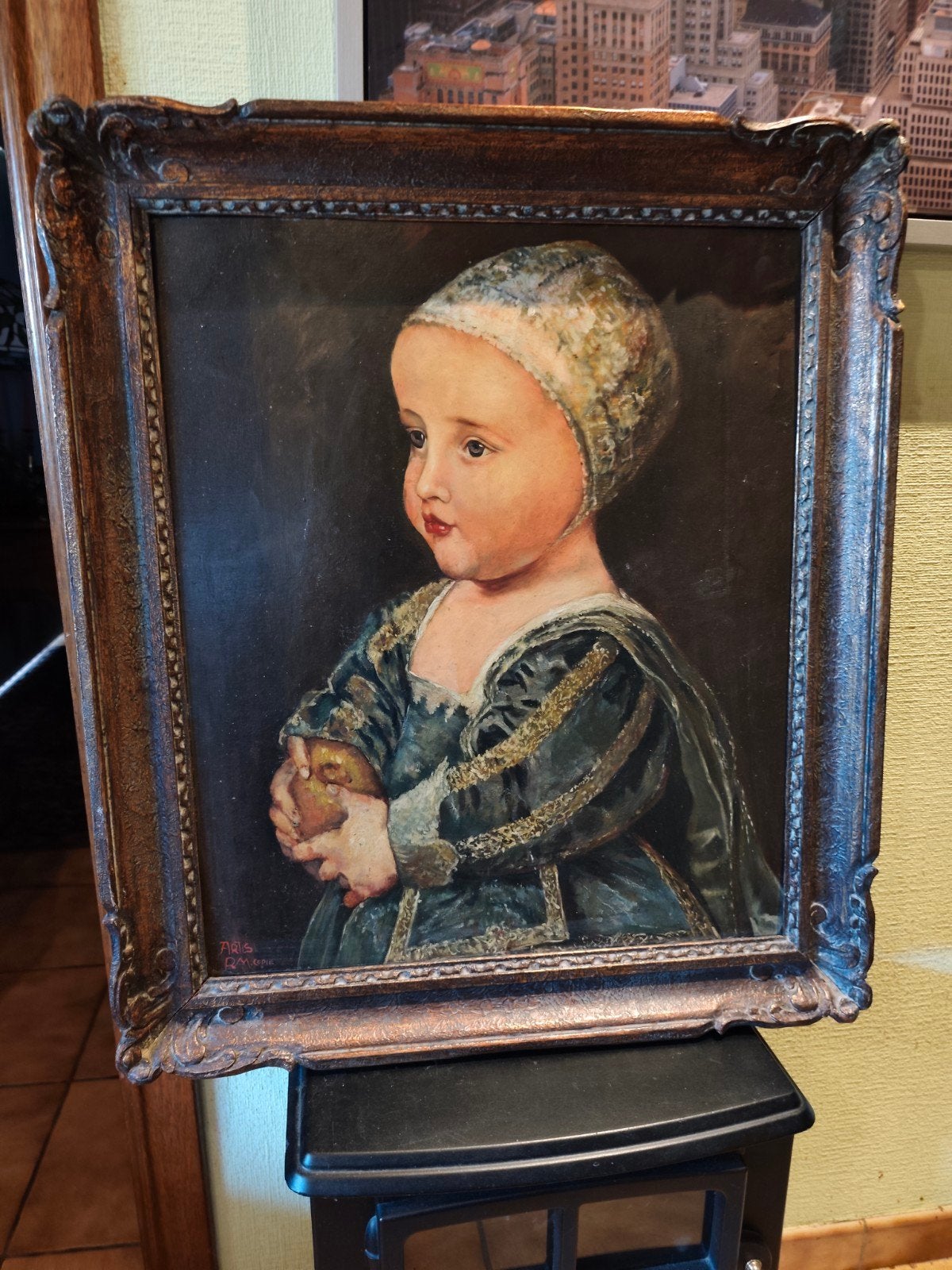 Portret schilderij van een jong meisje. Antiek op paneel., Antiek en Kunst, Ophalen, Paneel