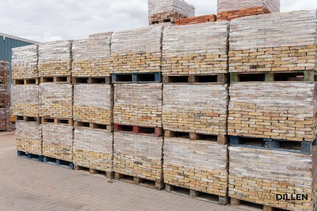 Briques jaunes anciennes de Frise 18 x 4 cm - 1 000 m², Enlèvement, Utilisé, Briques