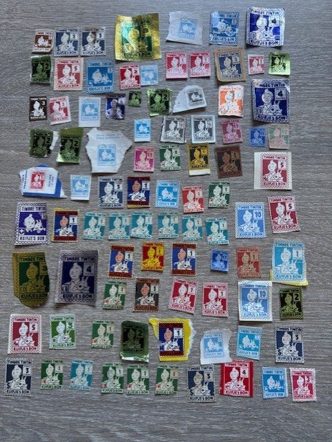Lot de 85 Timbres Point Tintin Kuifje's " Victoria ", Collections, Enlèvement ou Envoi, Tintin, Utilisé, Image, Affiche ou Autocollant
