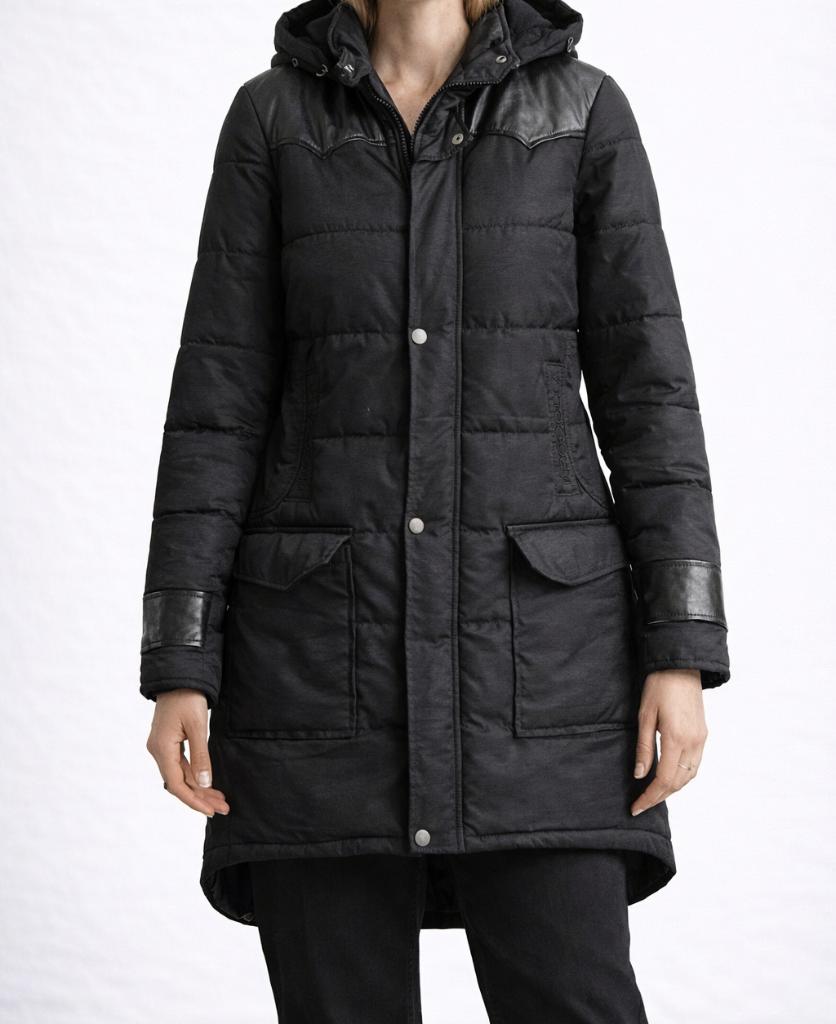 Froccella luxe winterjas met echt leer maat 36/38, Kleding | Dames, Jassen | Winter, Gedragen, Maat 38/40 (M), Zwart, Ophalen of Verzenden