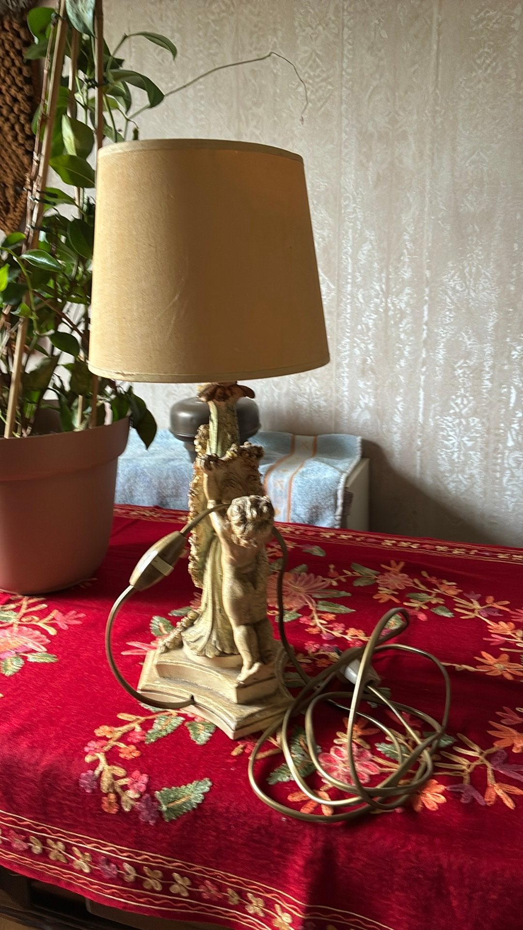 Lampekap, Vintage, 42 cm, Zo goed als nieuw, Met schakelaar