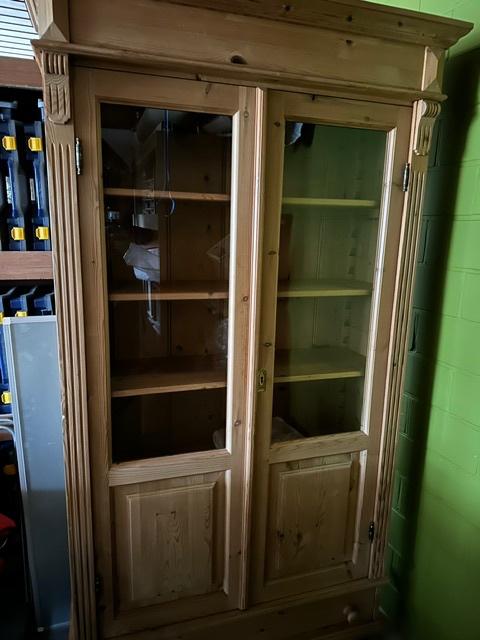 Vitrinekast grenen, Huis en Inrichting, Kasten | Vitrinekasten, Ophalen, Met lade(s), 200 cm of meer, 50 tot 100 cm