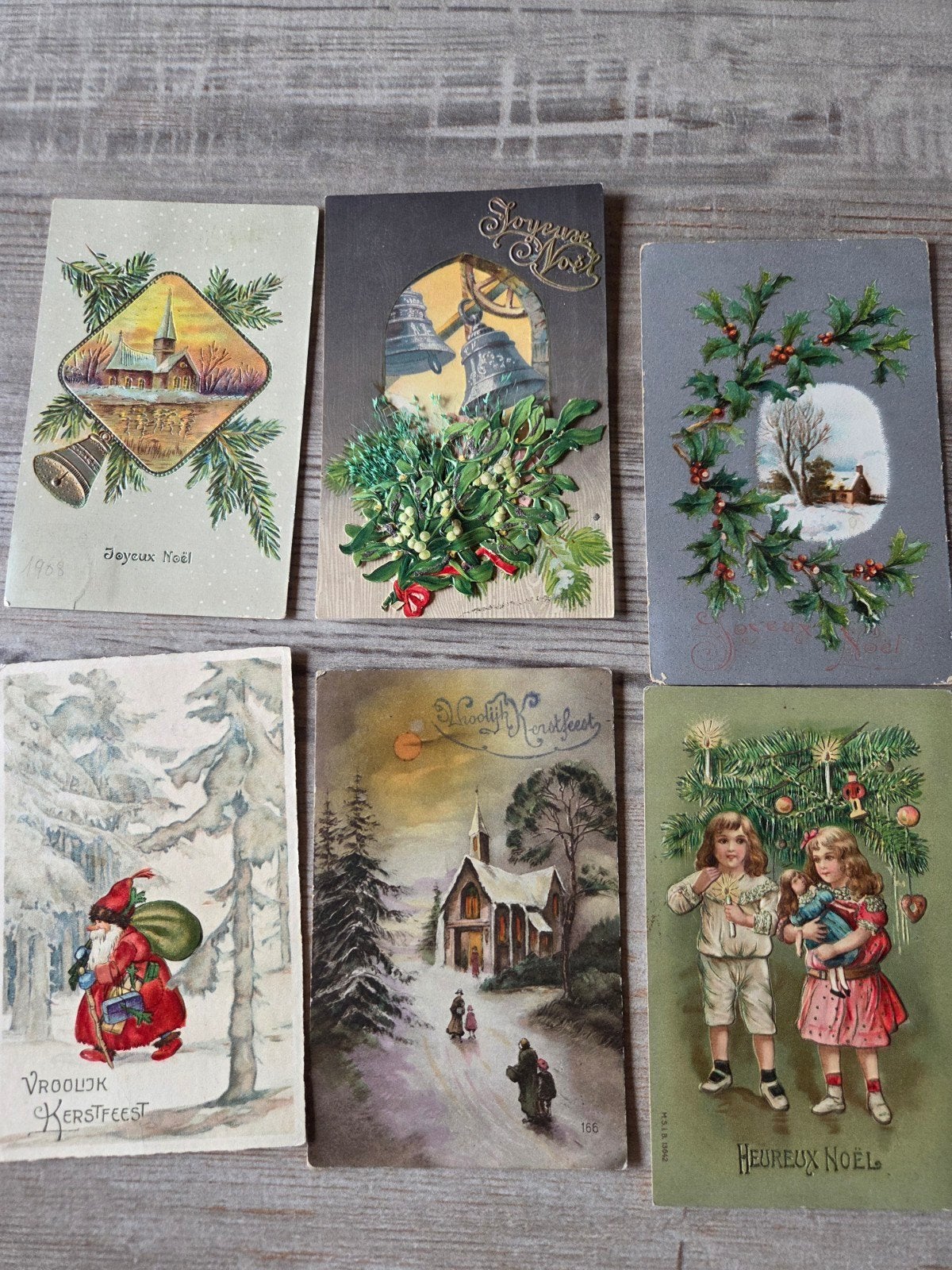 15 oude Kerstkaarten vanaf 1908, Verzamelen, Ophalen of Verzenden, Voor 1920, Overige thema's