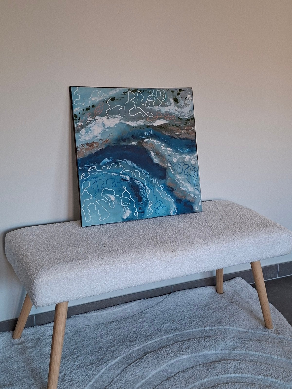 Abstract Schilderij Oceaan geïnspireerd Handgeschilderd, Antiek en Kunst, Ophalen