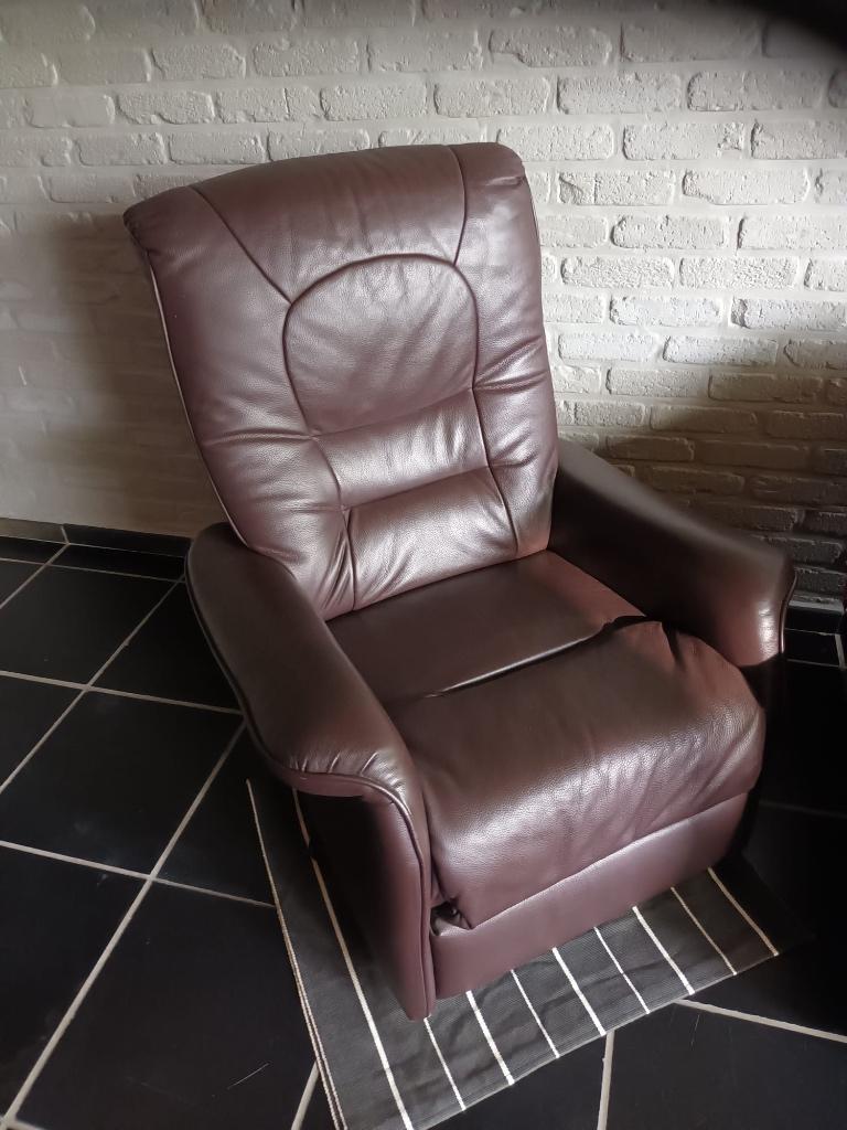 Bruine lederen relaxzetel, Huis en Inrichting, Ophalen, Gebruikt, 75 tot 100 cm, Leer
