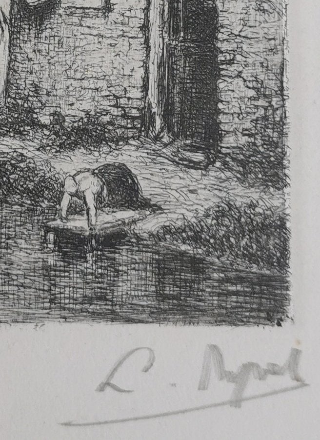 Louis Apol, Antiek en Kunst, Kunst | Etsen en Gravures, Dagelijks leven, Ets, Ophalen of Verzenden, Gesigneerd