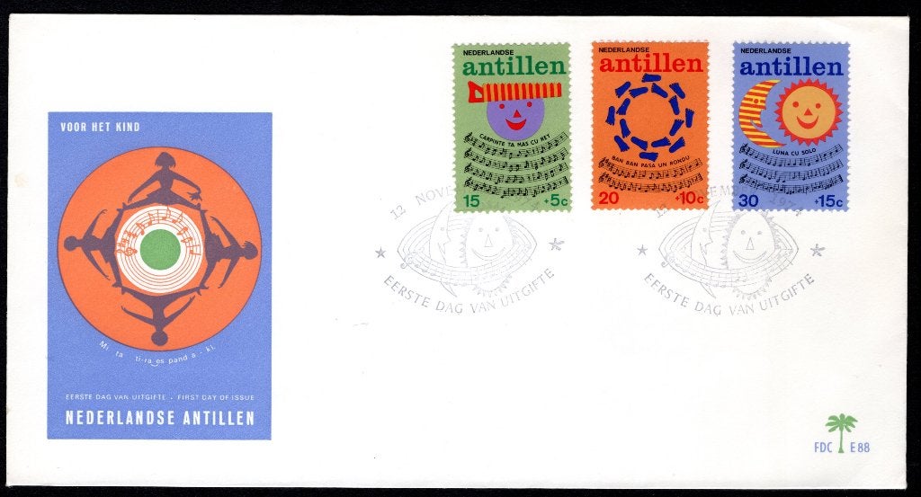 NL. ANTILLEN E88 FDC 1974 - Kinderzegels, kinderliedjes, Verzenden, Gestempeld