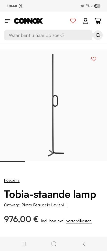 Tobia foscarini vloerlamp, Ophalen, 100 tot 150 cm, Design, Overige fittingen