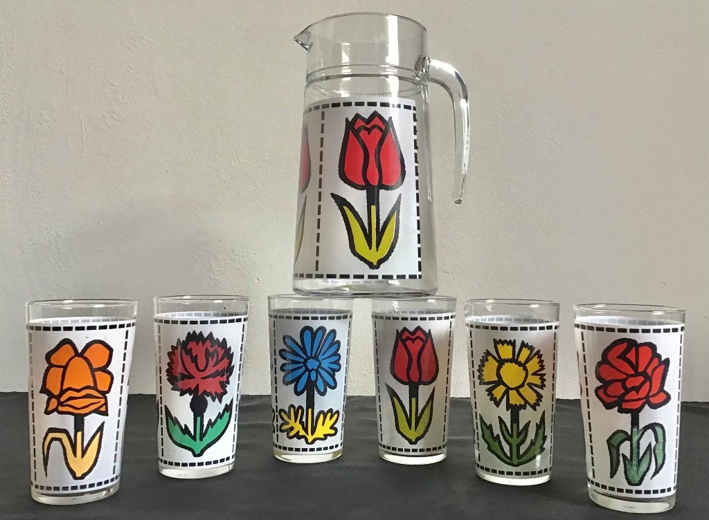 Vintage limonade set voor (6 pers ), Ophalen of Verzenden, Zo goed als nieuw, Frisdrankglas