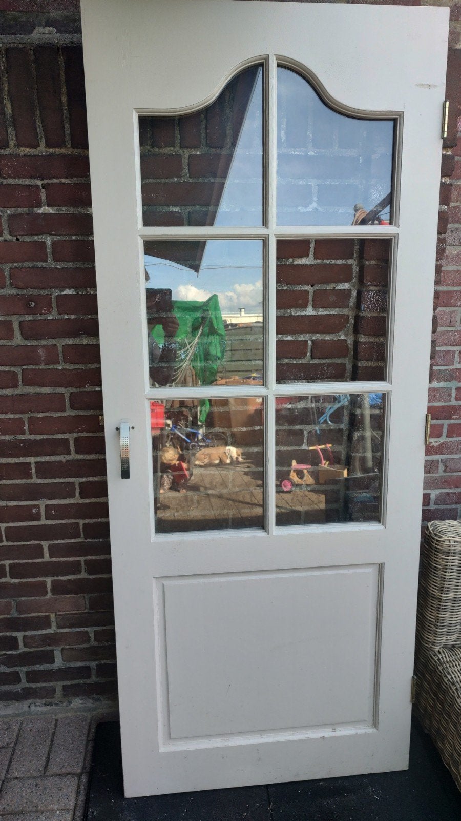 Te Koop Aangeboden Stompe Houten Deur Met Glas, Ophalen, Glas