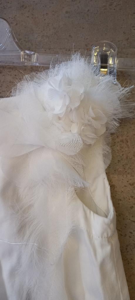 witte jurk bloemen lint ruches Mila JBC maat 140, Meisje, Ophalen of Verzenden, Zo goed als nieuw, Jurk of Rok