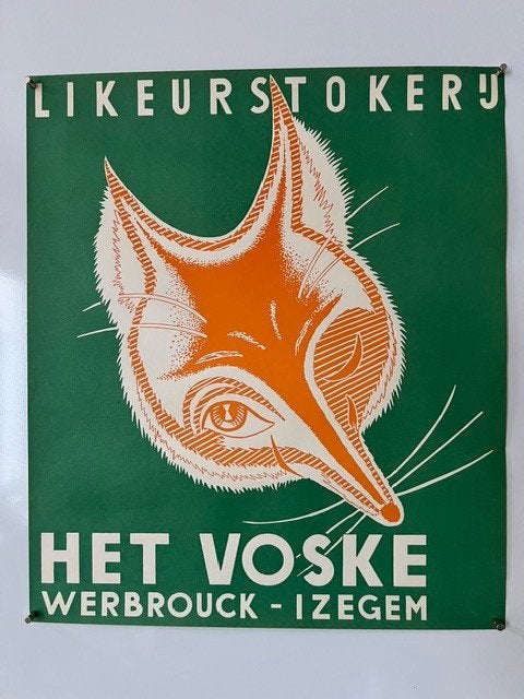 Oude affiche Likeurstokerij Het Voske Izegem, Ophalen, Zo goed als nieuw, Reclame