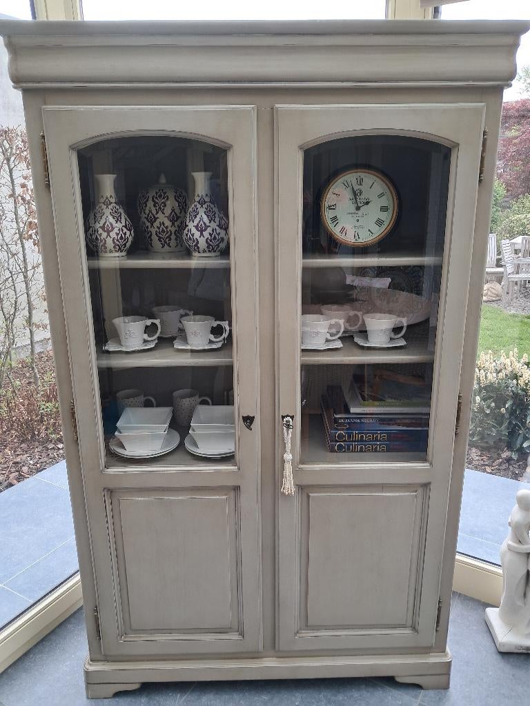 vitrinekast, grijs gepatineerd, geslepen glas, 25 à 50 cm, Vintage, Comme neuf, Enlèvement