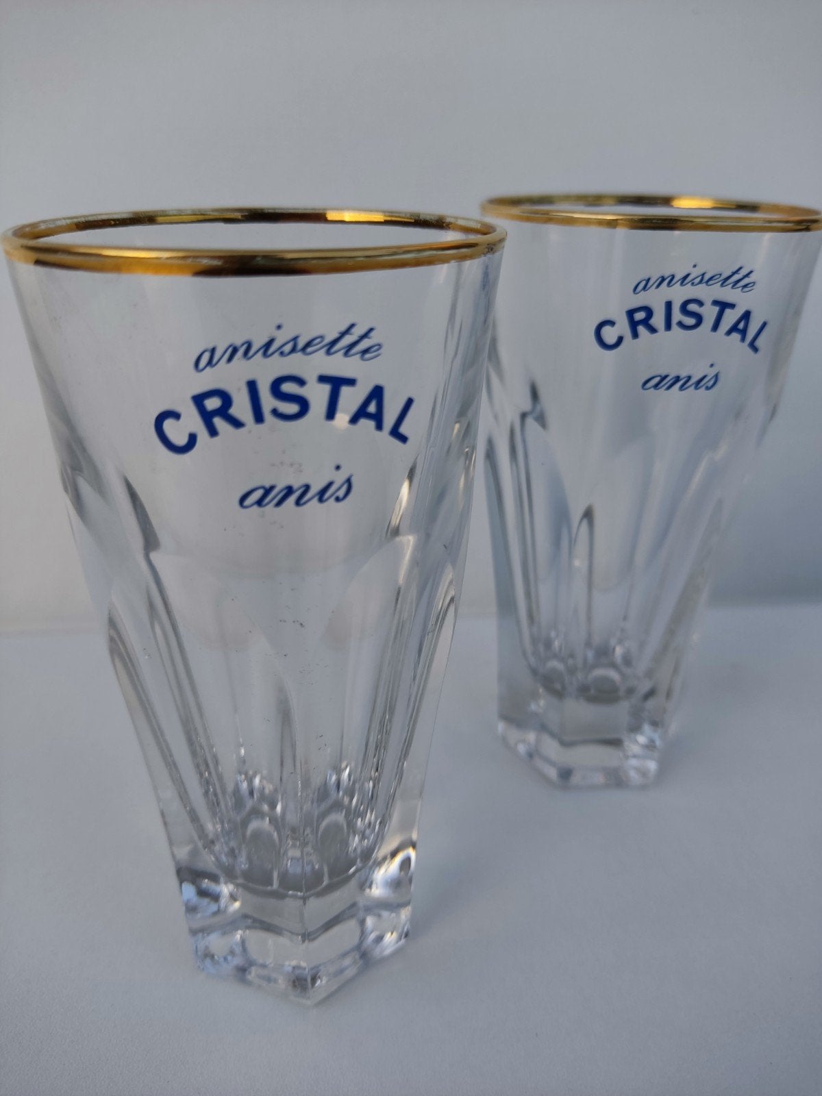 Duo de verres à pastis Anisette Cristal anciens avec garnitu, Collections, Enlèvement, Utilisé, Autres types