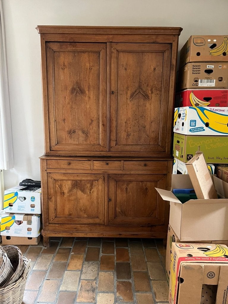 Authentieke massief houten buffetkast / antieke kast, Ophalen, Gebruikt, 100 tot 150 cm, 200 cm of meer