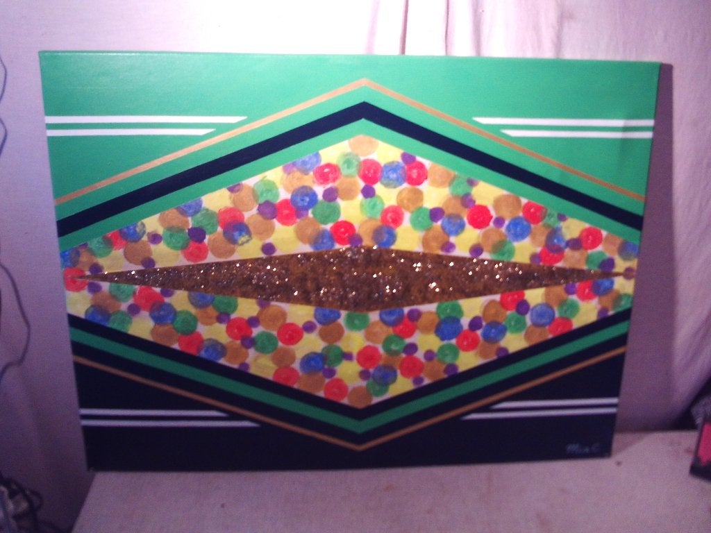 Mooi Abstract Geschilderd Werk 'Bollen en Lijnen' - Mia C, Antiek en Kunst, Ophalen of Verzenden