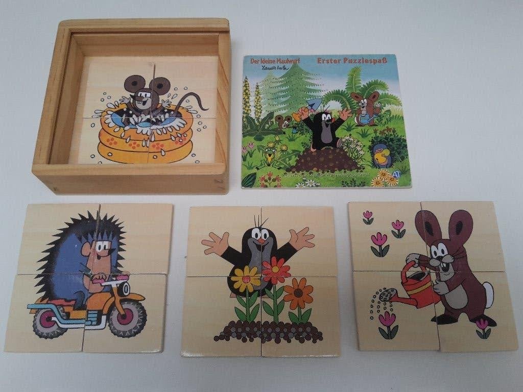 Vintage houten doosje met 4 puzzels van Het Molletje, Kinderen en Baby's, Speelgoed | Kinderpuzzels, Ophalen of Verzenden, Minder dan 10 stukjes