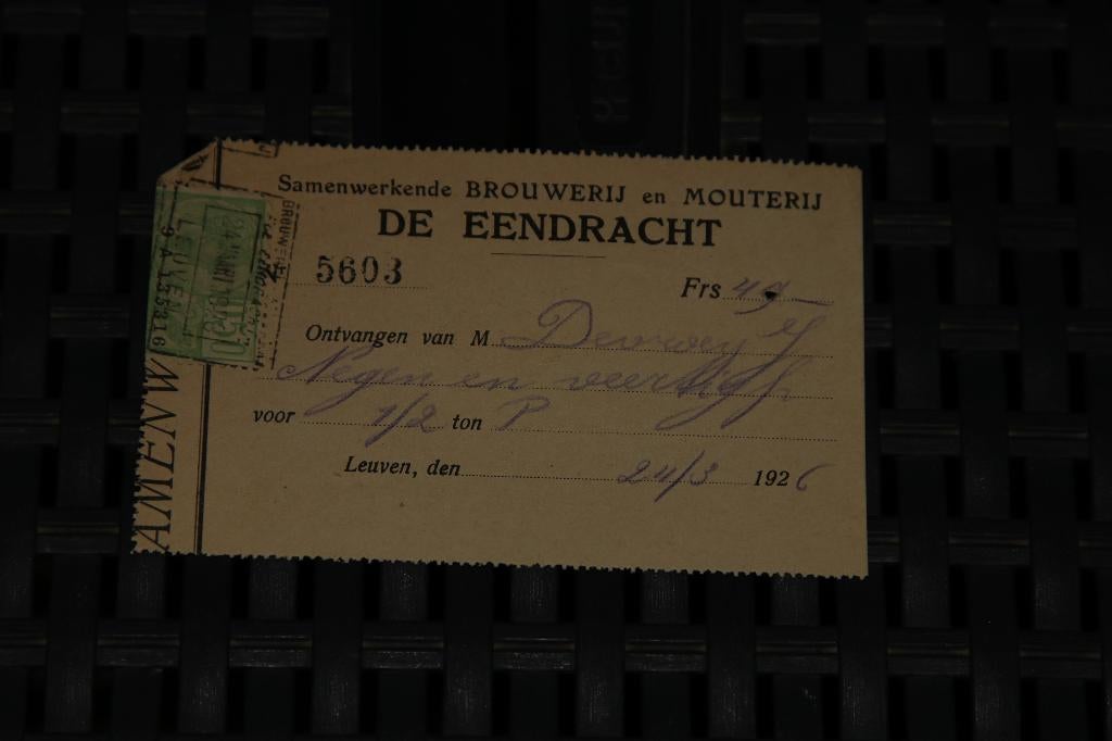 bier brouwerij de eendracht Leuven document, Verzamelen, Ophalen of Verzenden