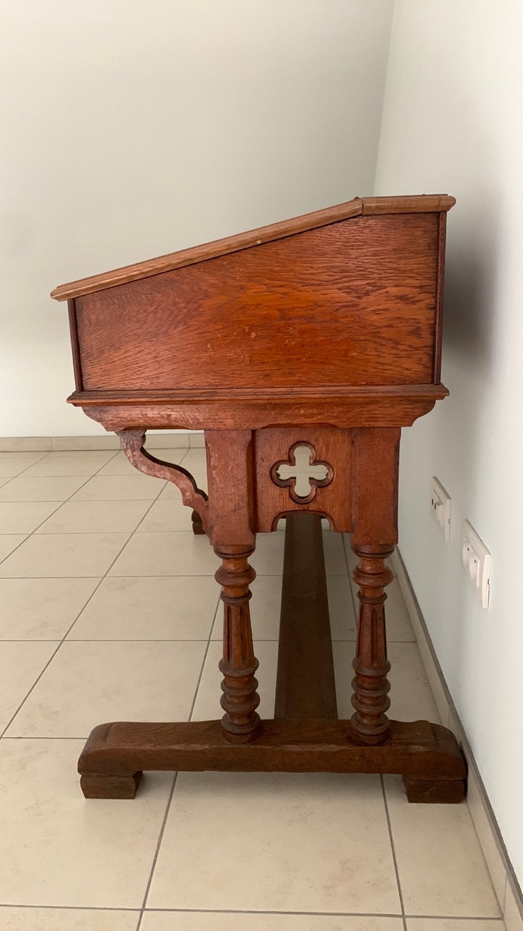 Retro massieve dubbele lessenaar schoolbank bureau, Antiek en Kunst, Ophalen