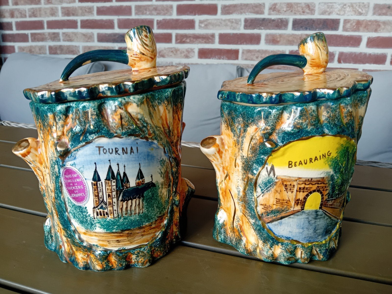 Pots à tabac décorée main - Faiencerie de Jemappes, Enlèvement ou Envoi