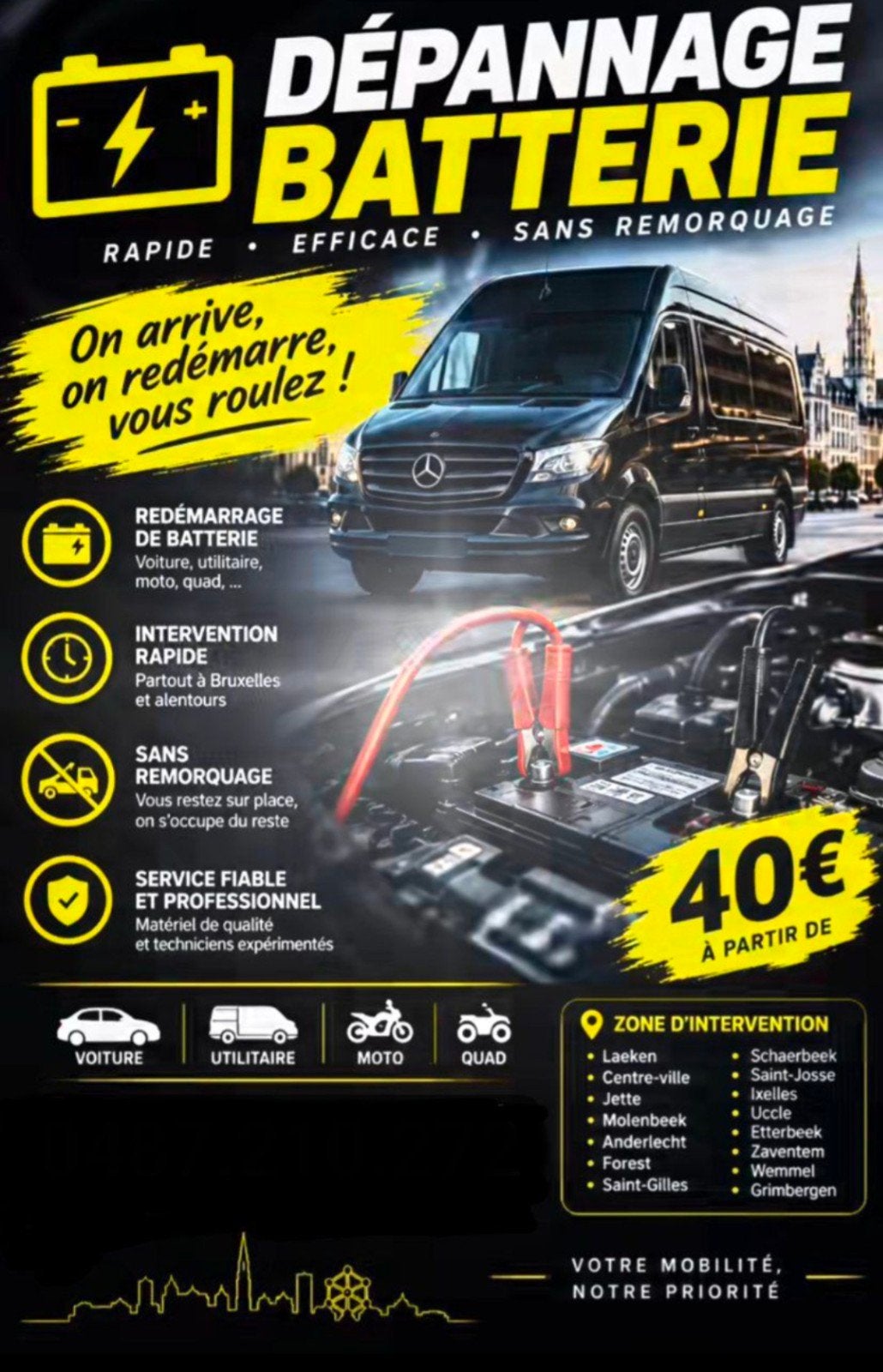 dépannage batterie voiture moto etc, Enlèvement