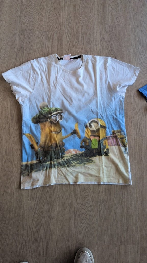 T-shirt Minions blanc - L - 6€, Enlèvement ou Envoi, Porté, Taille 52/54 (L), Blanc